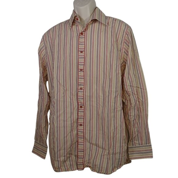 Joseph Bach Orange Rust Multicolor Stripe Long Sleeve Button Up Shirt Men Size L - Picture 2 of 11